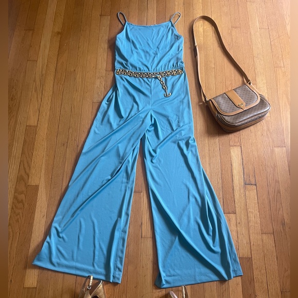 Vintage Pants - 70s Vintage Wide Leg Blue Disco Jumpsuit